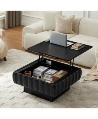 Square Lift-Top Coffee Table with Solid Wood Frame and Hidden Storage