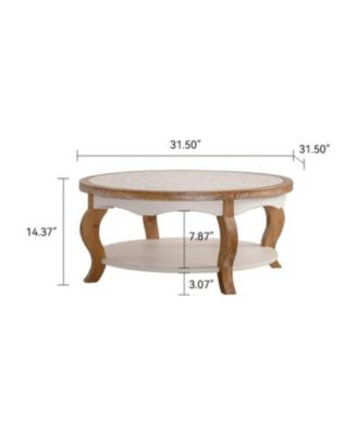 Streamdale Round Wood Coffee Table, Glass Top, Curved Legs