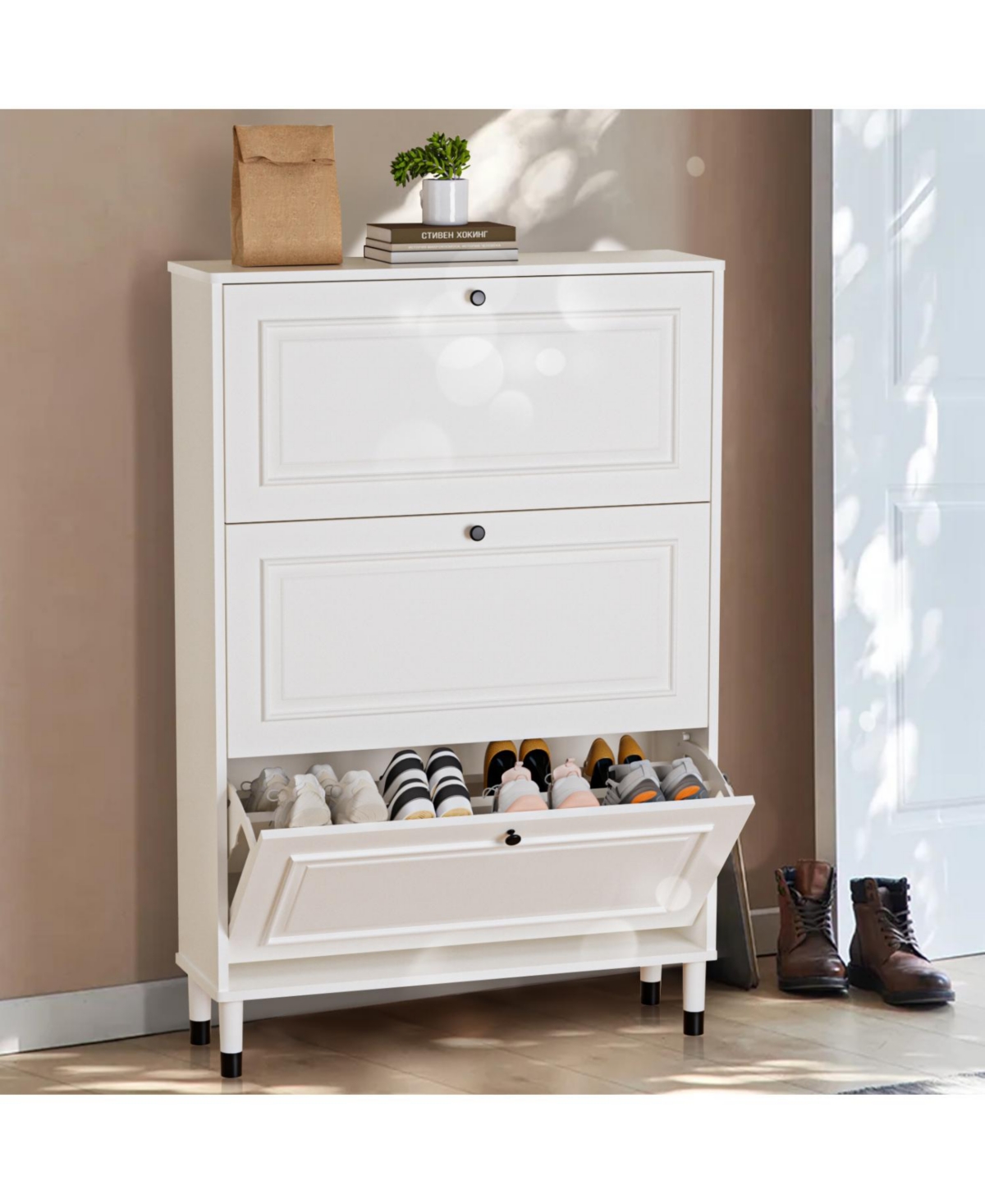 Streamdale Furniture Narrow Shoe Cabinet with 3 Flip Drawers
