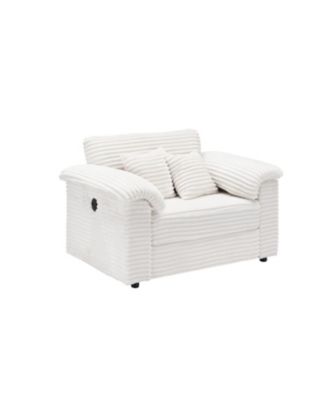 Corduroy Armchair Set w/ USB Ports & Storage Stool - White