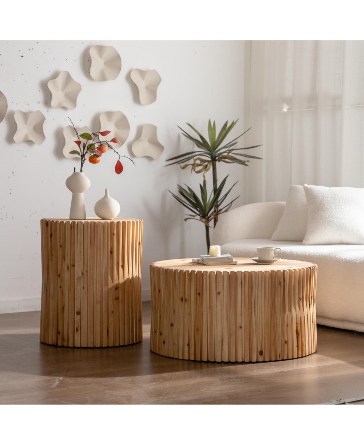 Streamdale Furniture Retro Cylindrical Coffee Table Set (Textured)