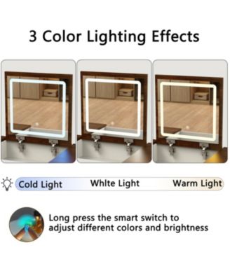  Dimmable LED Vanity Desk with Flip Mirror & Storage