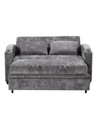 61.6" Pull Out Sofa Bed Loveseat with USB & Cup Holders
