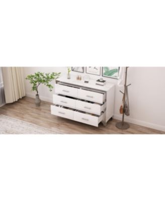  Elegant High Gloss Dresser with Metal Handle, Mirrored Storage Cabinet with 6 Drawers