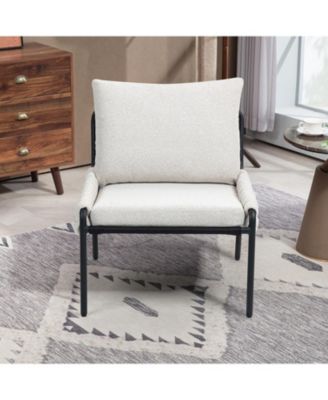 Modern Accent Chair with Braided Upholstery and Metal Frame, Comfortable Armchair for Living Room (Beige