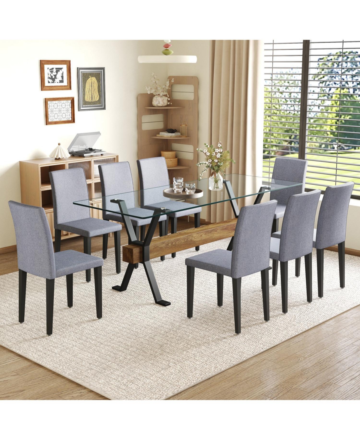 Streamdale Furniture Glass Top Table & Gray Linen Chairs