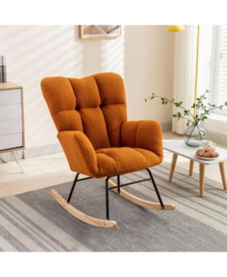 050-Teddy Fabric Rocking Gilder Nursery Chair For Living Room Indoor Caramel