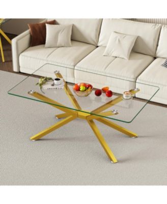  Clear Glass Coffee Table with Gold Legs