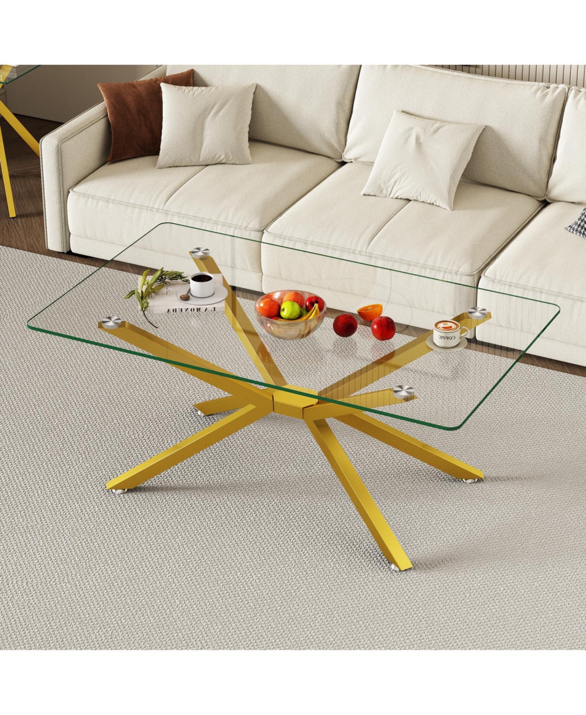 Streamdale Furniture Clear Glass Coffee Table with Gold Legs