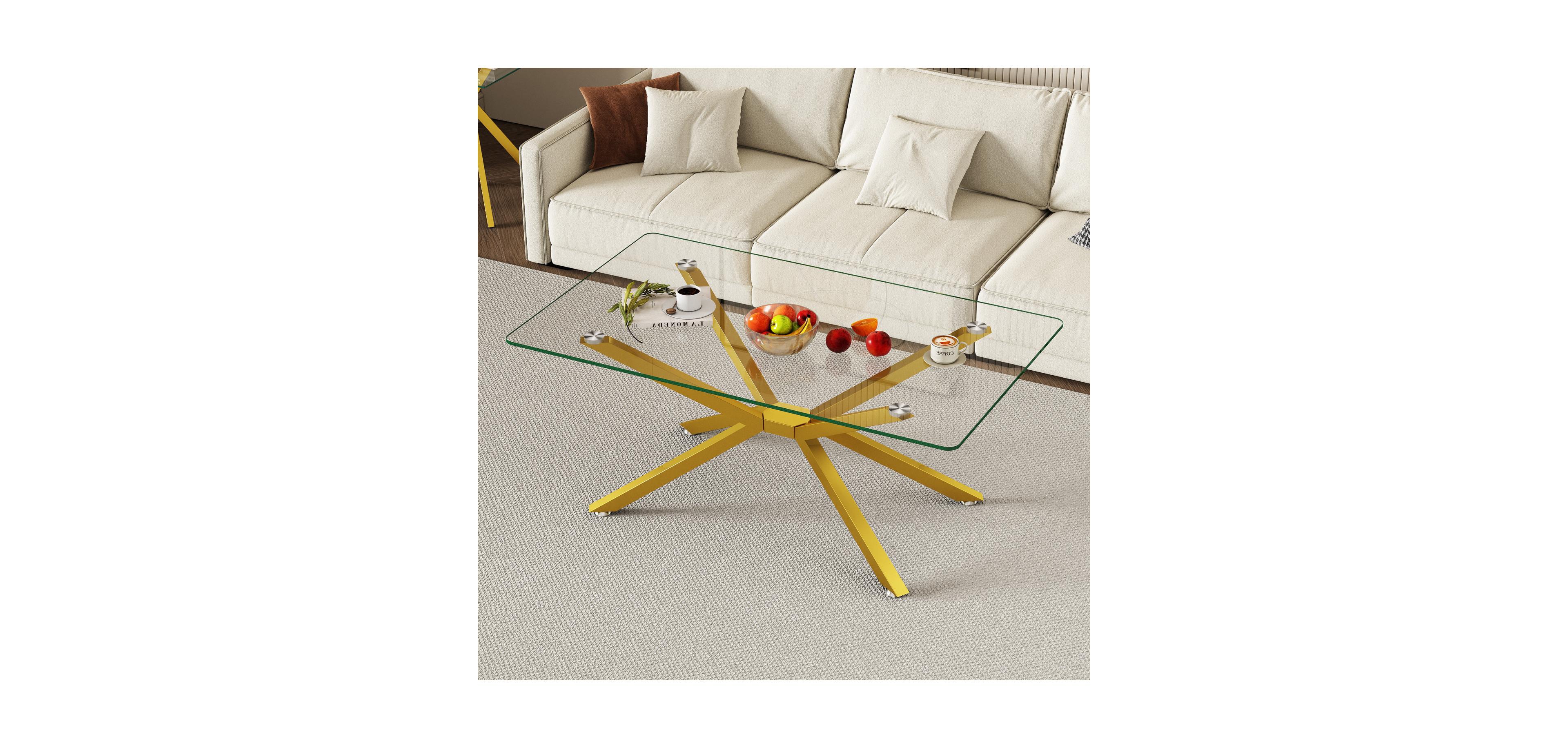 Streamdale Furniture Clear Glass Coffee Table with Gold Legs