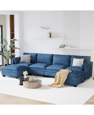 141.5" U-Shaped Sofa Couch with Ottoman & Pockets