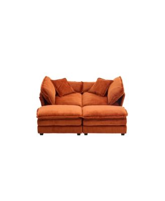 Corduroy 2-Seat Sofa w/ Pillows & Ottomans