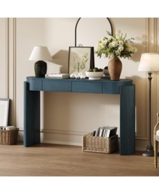Navy Oval Console Table with Fluted Design & 2 Drawers