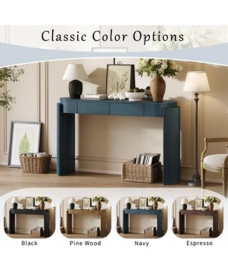 Navy Oval Console Table with Fluted Design & 2 Drawers