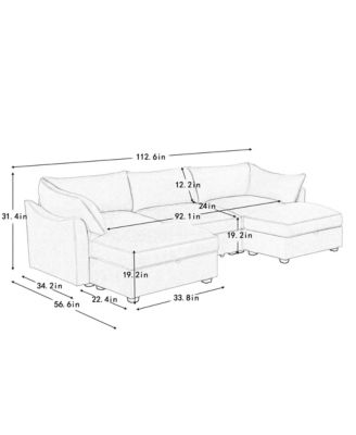 U Shape 3 Seater Sofa with Ottomans & Storage