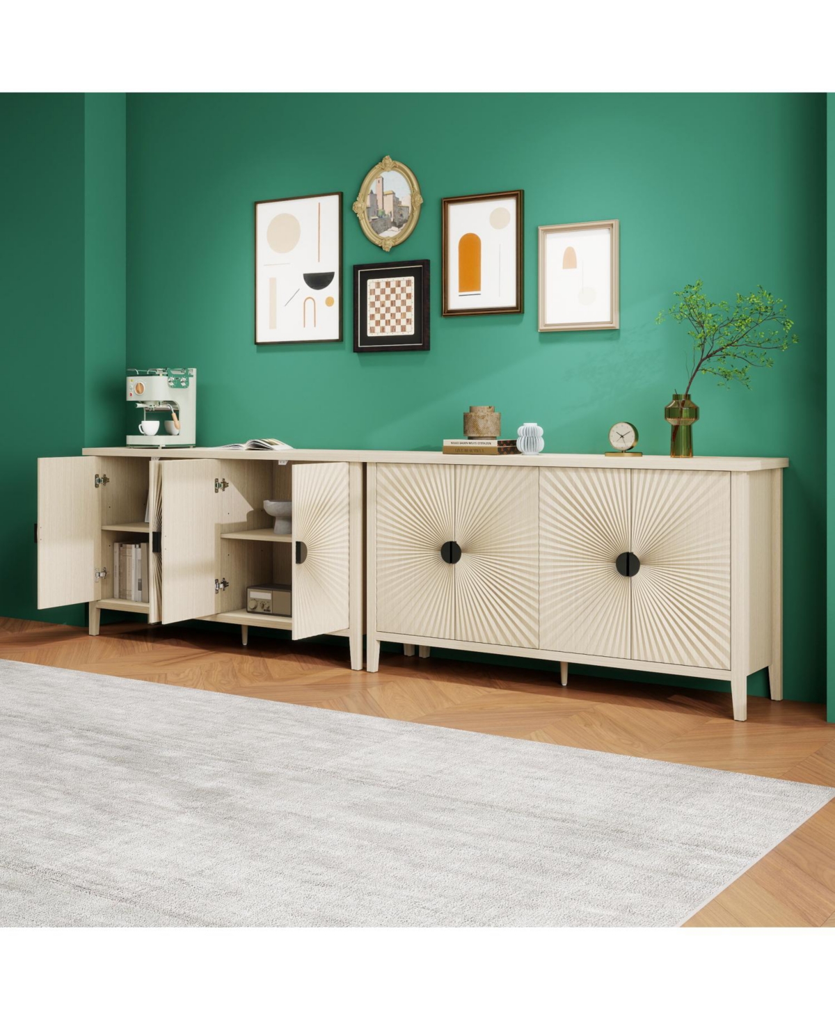 Streamdale Furniture Carved 4 Door Sideboard Buffet Cabinet