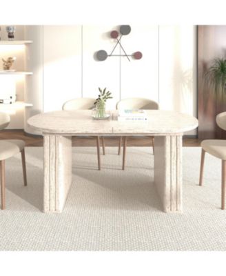  Extendable Oval Dining Table (4-8 People) - Travertine Inspired