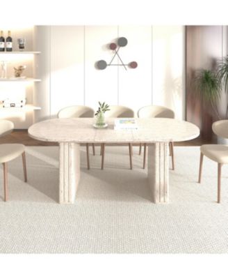  Extendable Oval Dining Table (4-8 People) - Travertine Inspired