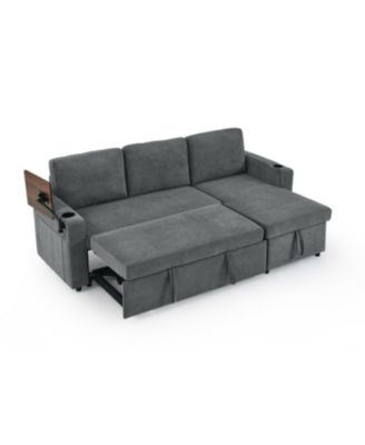 Streamdale Chenille Pull-Out Sofa Bed w/ Table, LED, USB & Cup Holders