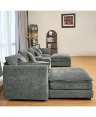 Streamdale U Shaped Cloud Couch, 144" Modular Chenille Sofa with Ottoman & Storage