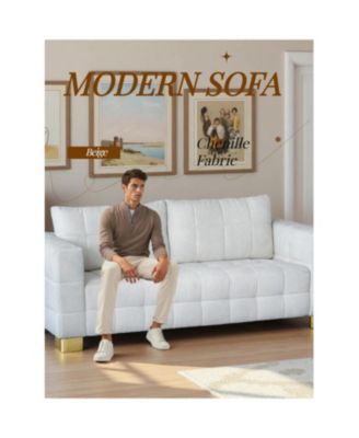 Streamdale Chenille Box-Tufted Sofa with Stainless Steel Legs