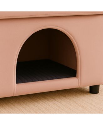 Velvet Pink Bunny-Ear Pet-Friendly Armchair with Cat & Dog Hideaway