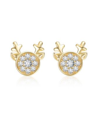Teens 14K Gold Plated Cubic Zirconia Animal Head Stud Earring