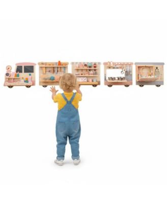 Kids Wall Mounted Sensory Activity Train with Five Skill Building Play Stations