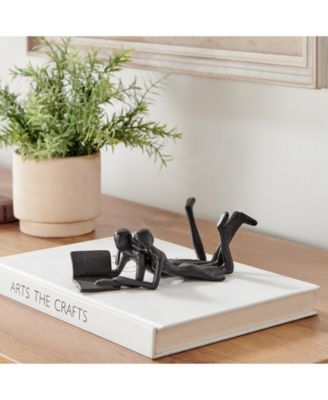 Brown Cast Iron Abstract Couple Reading Book Together Sculpture