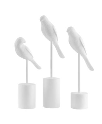 Ren Bird Perched White Sculptures - Set of 3