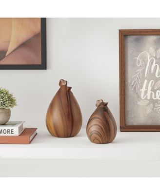 Hona Set of 2 Walnut Finish Hen Chicken Sculpture Figures