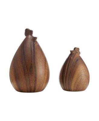 Hona Set of 2 Walnut Finish Hen Chicken Sculpture Figures
