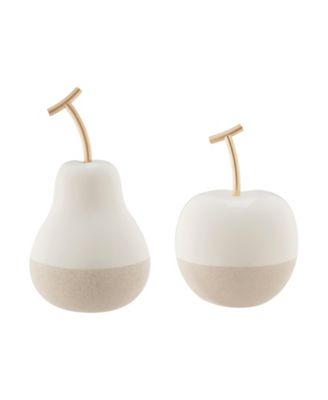 Vost Dipped Fruit Ceramic Sculpture Set of 2 - White/Cream