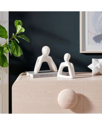 Hans Tanka White Two Piece Thinking Couple Matte Ceramic Sculpture Set