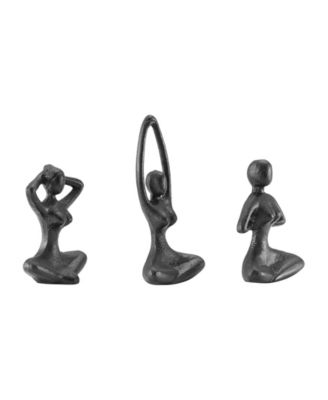 Dark Brown Cast Iron Female Peaceful Yoga Figures Sculptures Set of 3 Poses