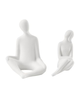 Hans White Abstract Sitting Couple Matte Ceramic Sculpture Set