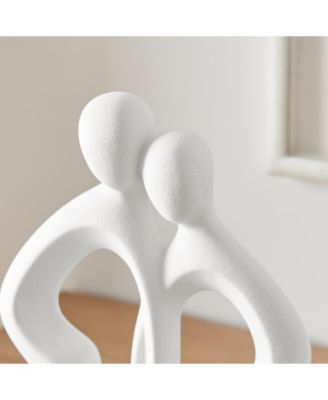 Hans White Abstract Embrace Couple Matte Ceramic Sculpture Set