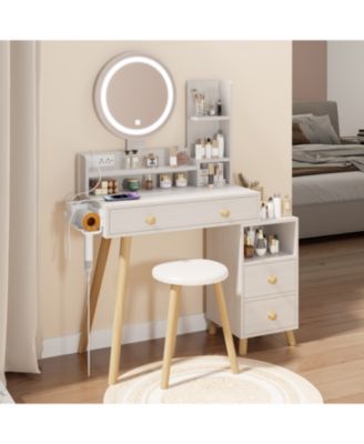  3-Color Vanity Table w/ Mirror Lights & Charger