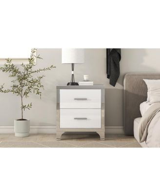 Streamdale Elegant High Gloss Nightstand with Metal Handle,Mirrored Bedside Table with 2 Drawers