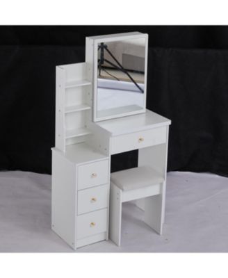 Compact Vanity Set Sliding Mirror, Storage Drawer, Cushioned Stool, EPA/GCC/UL Certified
