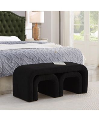 U-Shaped Teddy Ottoman Bench Set of 3- Black