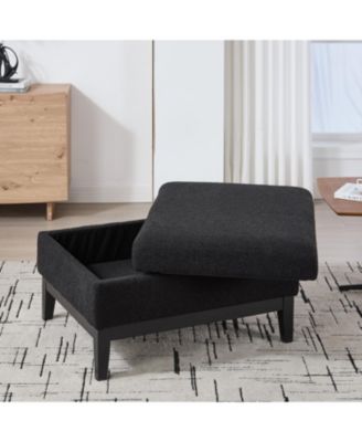 33.86" Square Storage Ottoman/Coffee Table - Black Boucle