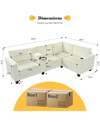L-Shaped Corduroy Sofa w/ Storage & USB