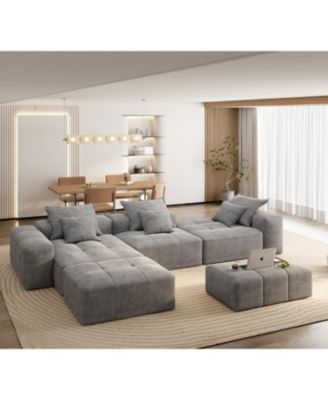 Modern Chenille Sectional Sofa with Pillows 
