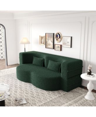 Streamdale Teddy Fabric Foam Sleeper Sofa Bed with 2 Pillows - Green