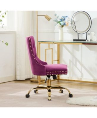 Velvet Office Chair, Tufted, Golden Base, Adjustable, Swivel