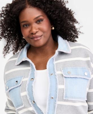 Trendy Plus Size Mixed Media Sweater Jacket