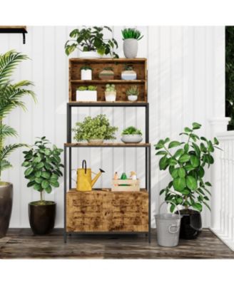 68" 6-Tier Kitchen Bakers Rack with Outlet, Storage Cabinet & Shelves, Industrial Microwave Stand & Coffee Bar Station