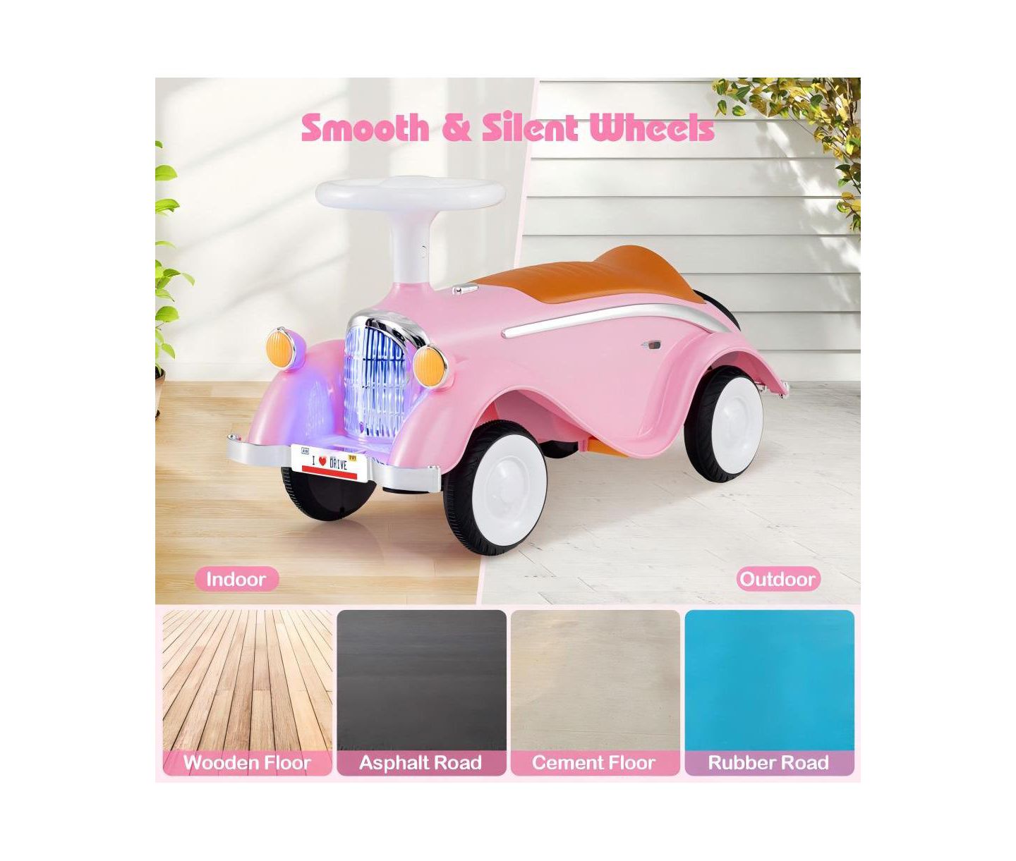 Детская игрушка HONGGE Toddler Ride-On Car with Steering Wheel, Lights and Storage, Ages 1.5-3, цвет: Розовый — фото 10
