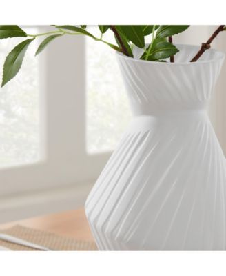 Eos White Ribbed Angular Glass Tabletop Vase